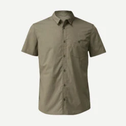 CAMISA DE TREKKING VIAJE TRAVEL 100 MANGAS CORTAS MARRÓN HOMBRE