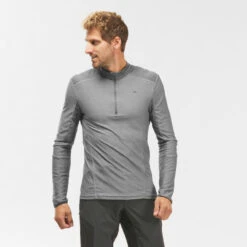 Ropa Montañismo Tienda 32 Camiseta Montaña Y Trekking De Manga Larga Hombre Quechua MH550 Gris