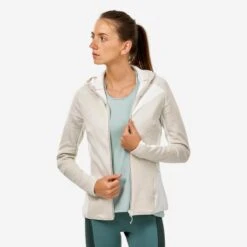 Chaqueta Polar De Montaña Y Trekking Con Capucha Mujer Quechua MH900 Blanco